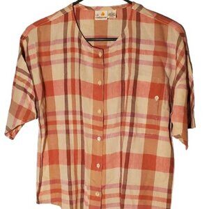 Liz Claiborne Cotton/Linen Blend Short Sleeve Button Down Blouse Size 6